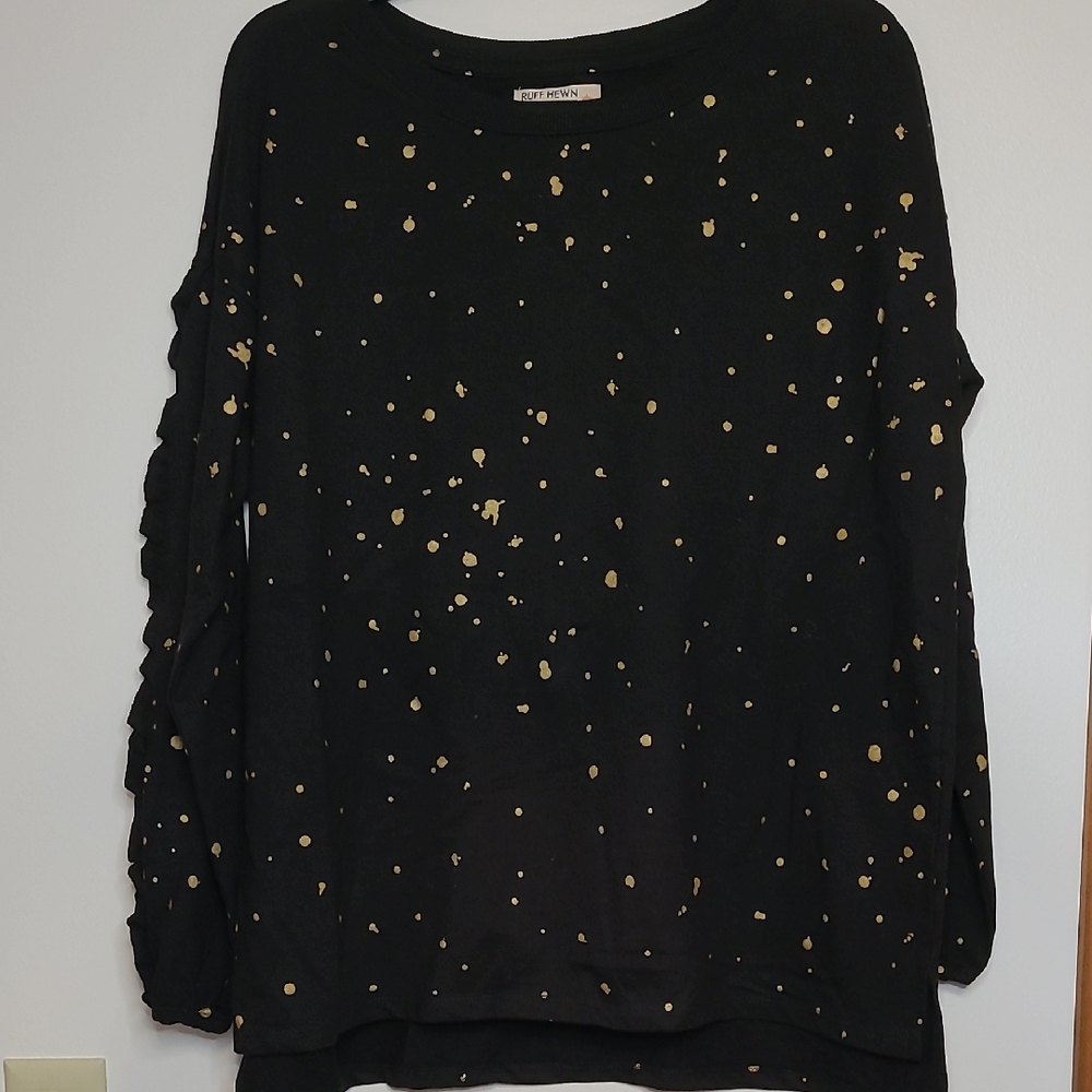 Ruff Hewn Black  With Gold Accent Long Sleeve Top SZ L